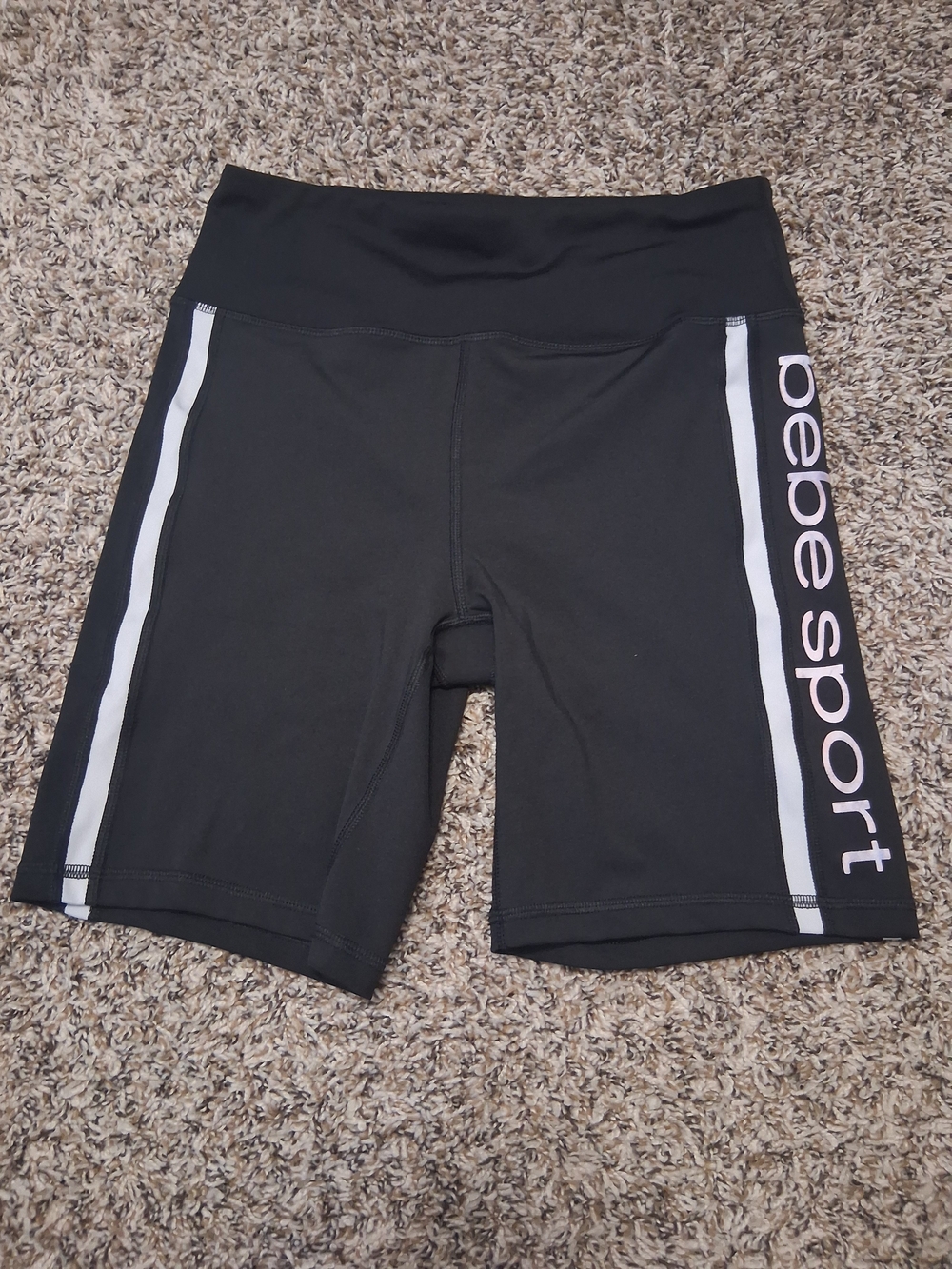 bebe Black Bike Shorts with White Side Stripes